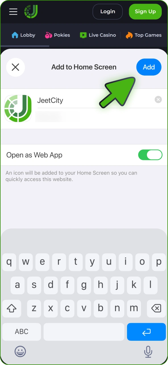 Tap Add button to get JeetCity iOS app.