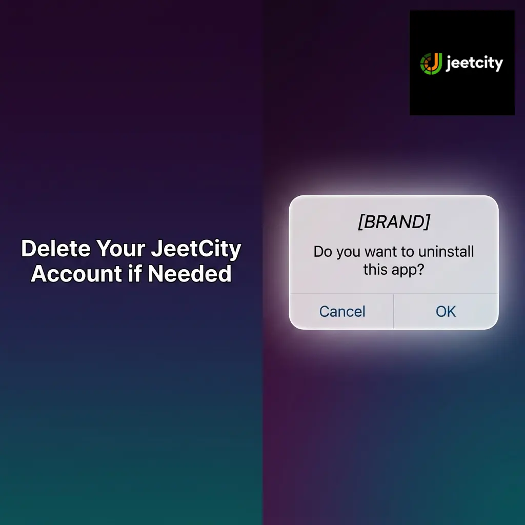 JeetCity account deletion steps showing settings menu with close account option for players ready to leave the platform
