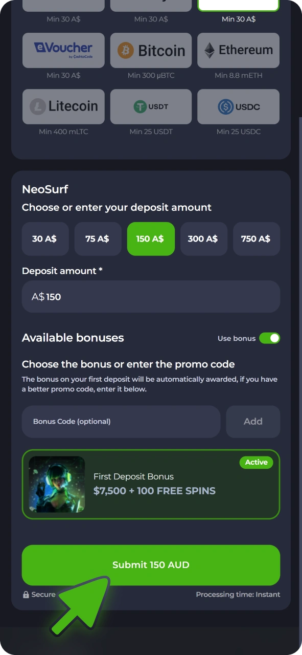 Finish your JeetCity deposit by pressing this button.