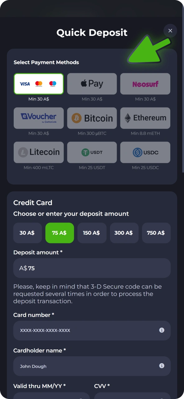 Choose preferable JeetCity deposit method.