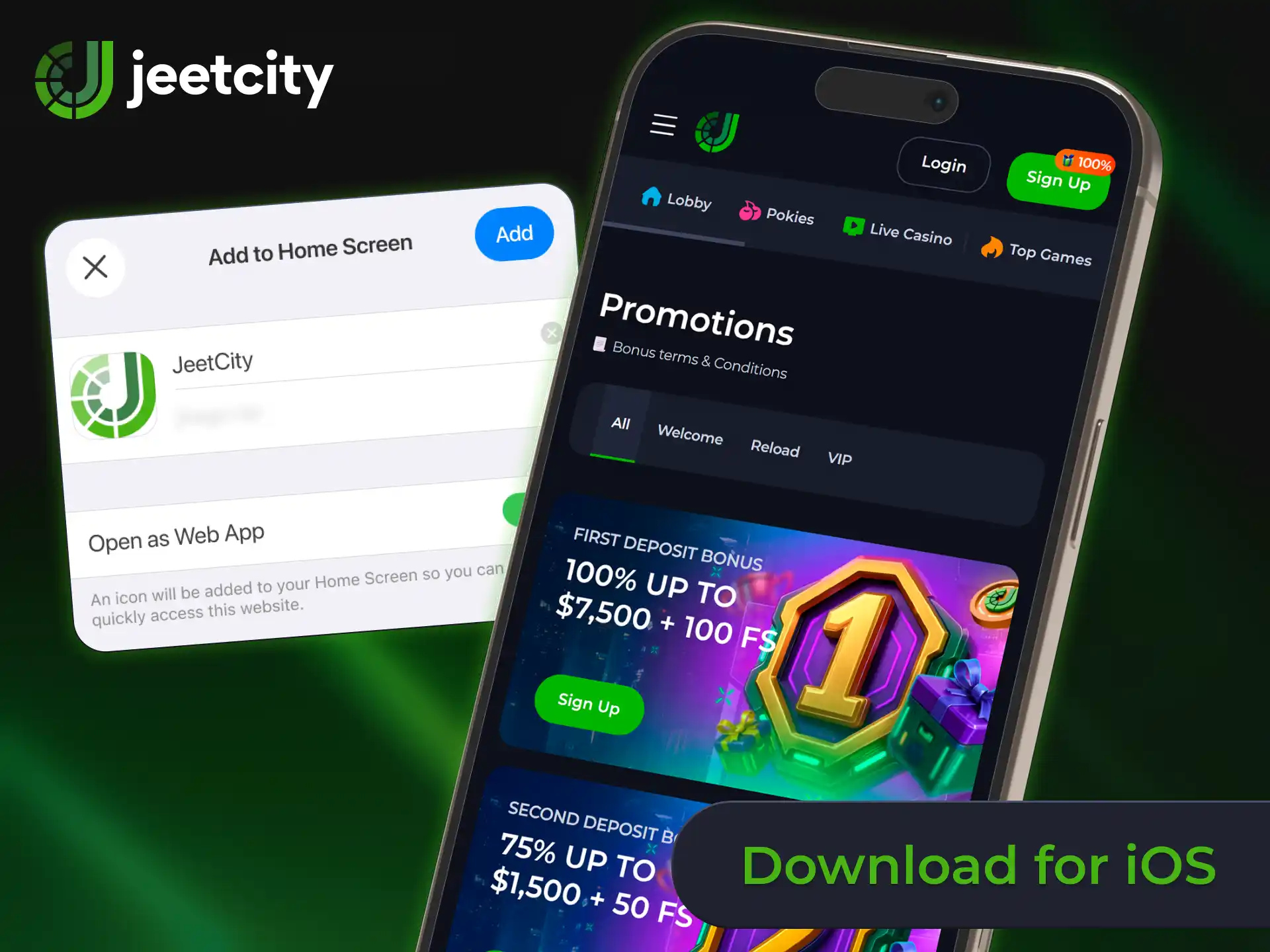 Install the dedicated iOS app for instant mobile action at JeetCity.