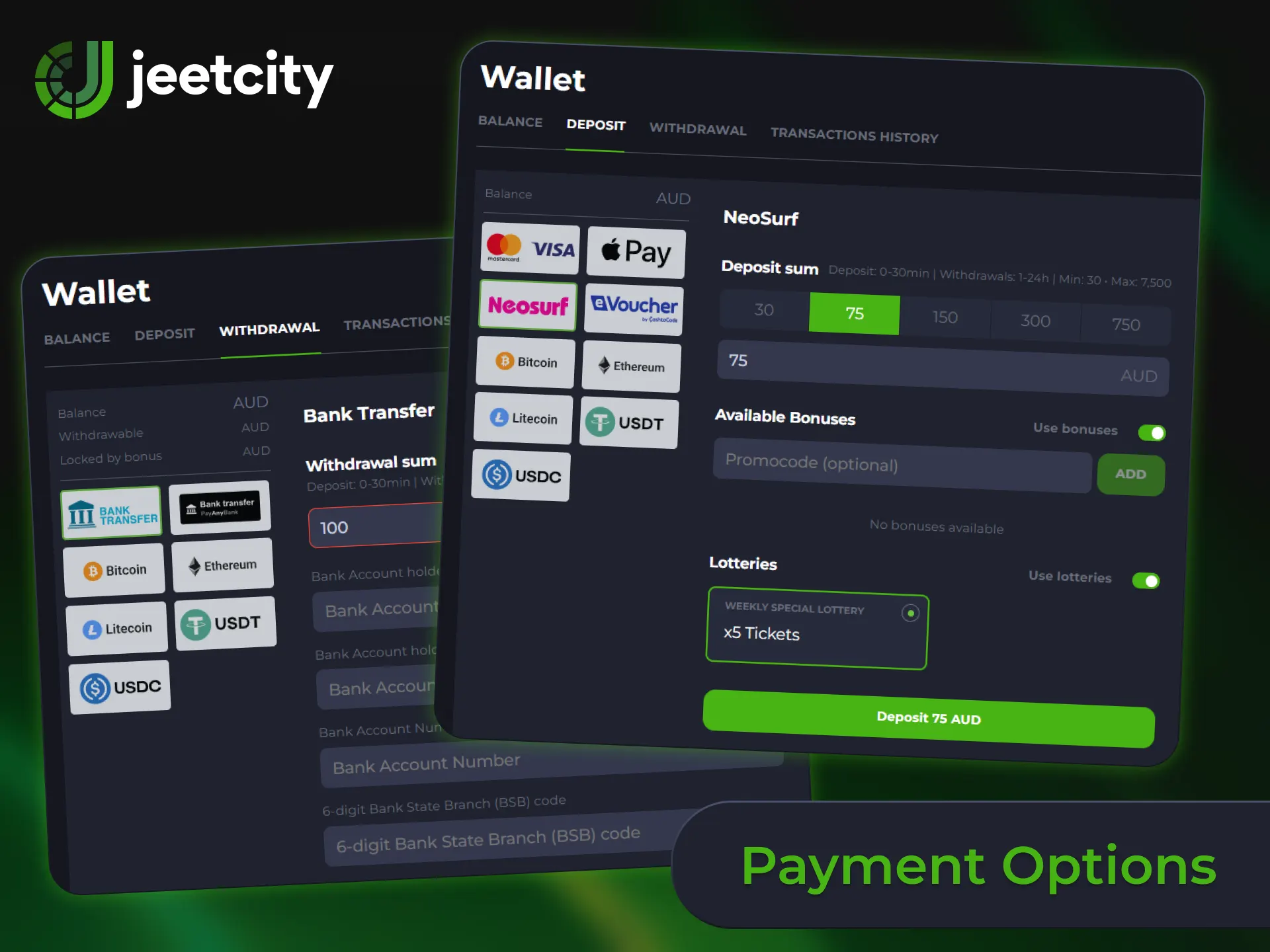 Top up your balance using secure payment options at JeetCity.