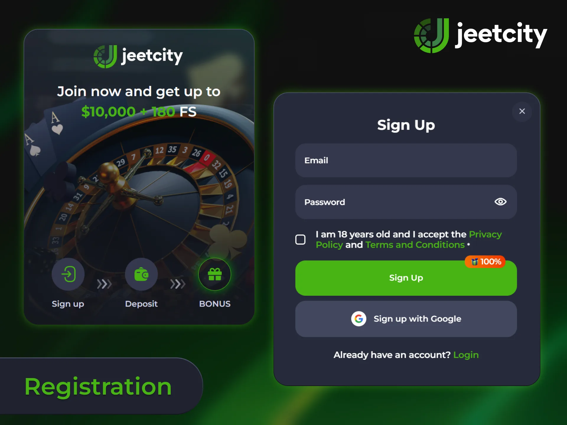Create your personal account today to start playing at JeetCity.