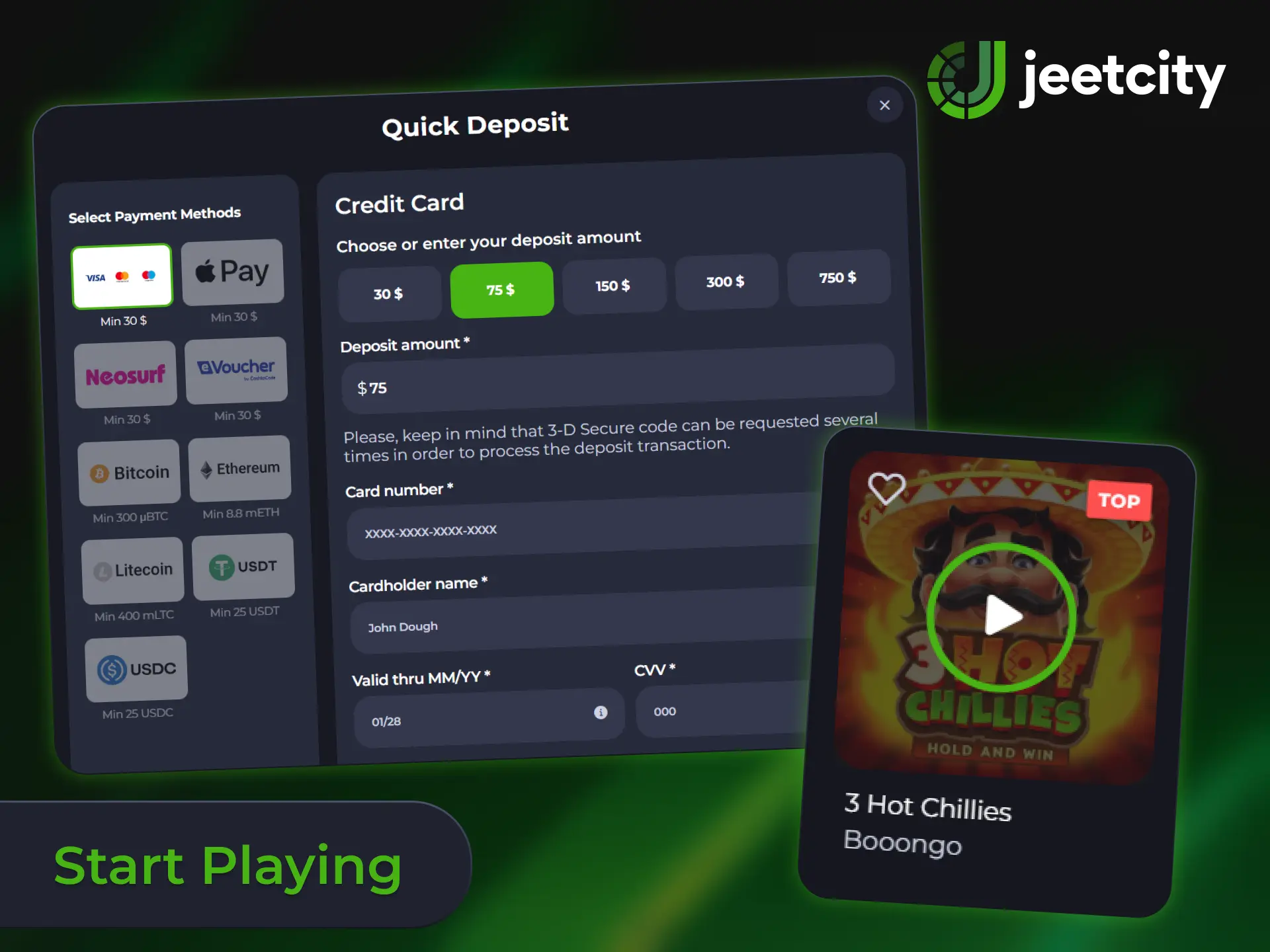 Follow simple setup steps to start playing top games at JeetCity.