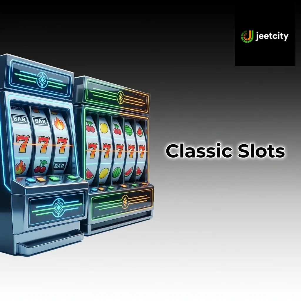 Classic slots at JeetCity featuring 3 and 5 reel layouts with fruit symbols, bars and sevens on fixed paylines