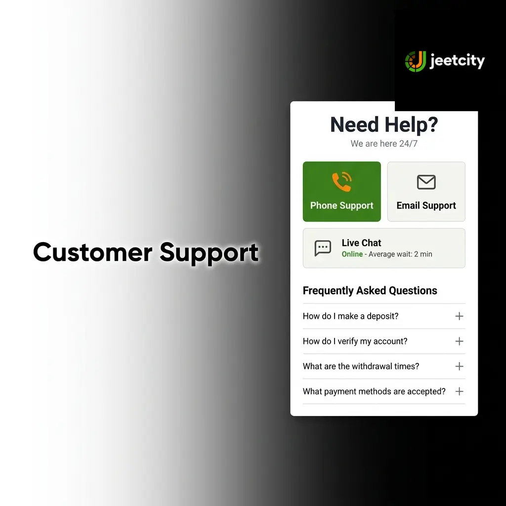 JeetCity customer support channels including live chat and email for Australian users available 24/7 via PWA