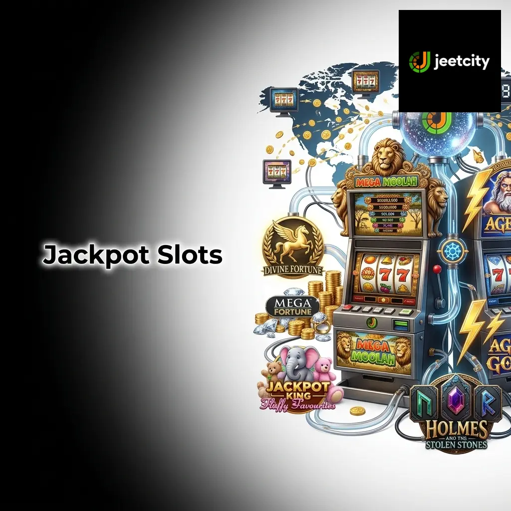 Jackpot slots at JeetCity featuring progressive and fixed-prize games like Mega Moolah and Divine Fortune with million-dollar pools