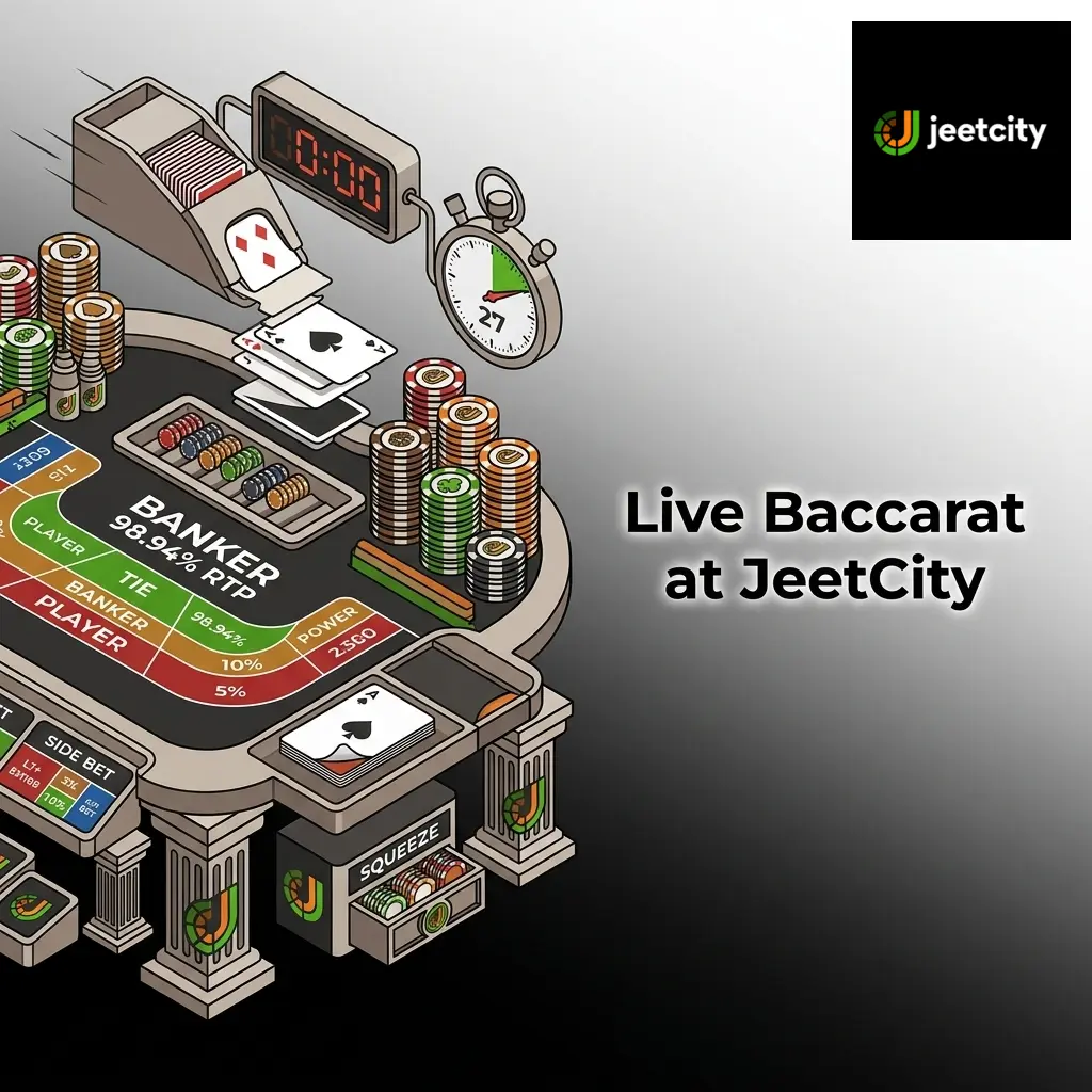 Live baccarat table at JeetCity featuring Evolution Gaming Speed Baccarat and Squeeze variants for Australian players
