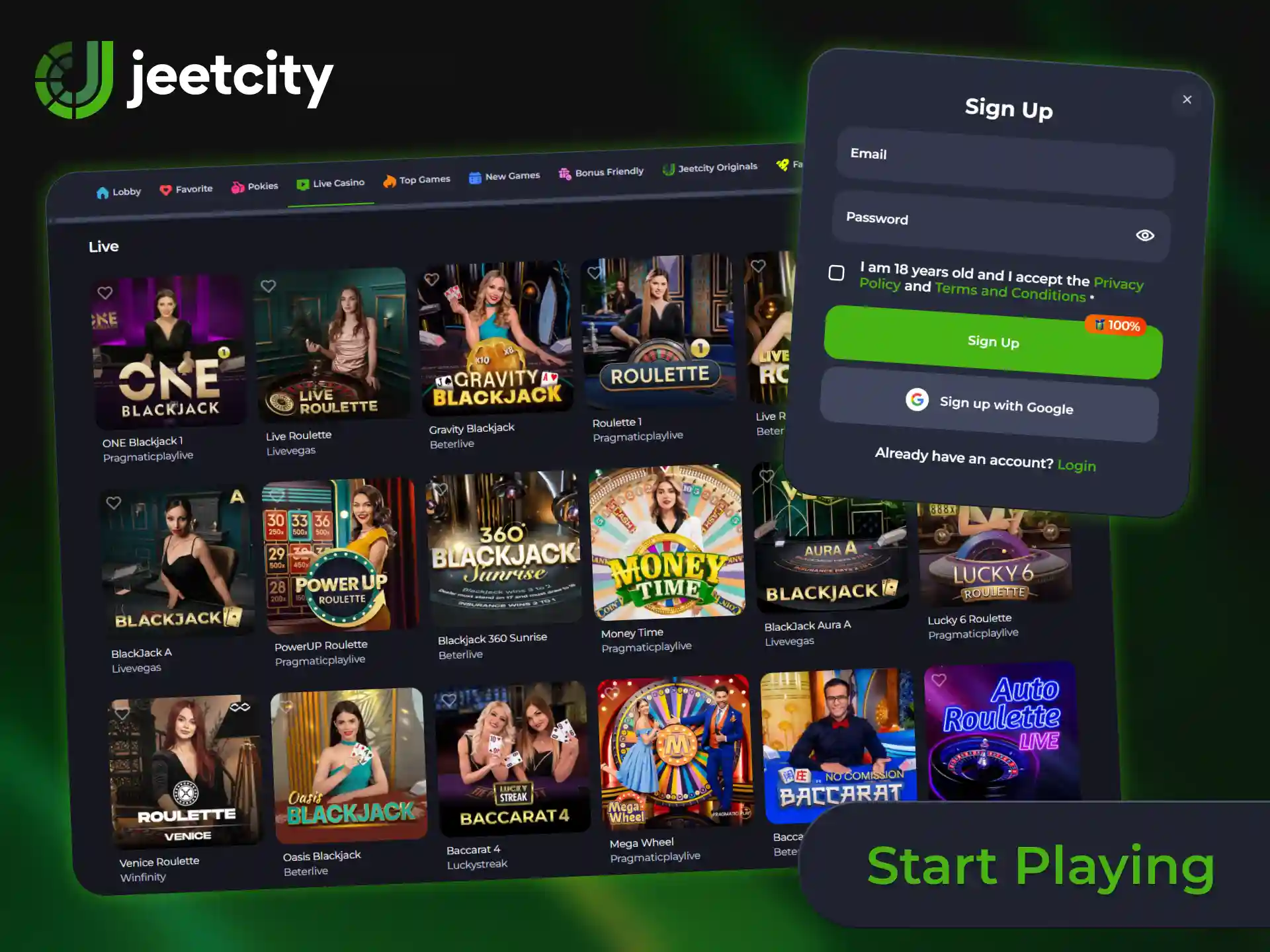 Register now and start playing live casino games at JeetCity.