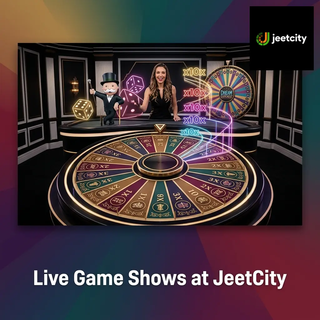 Live game show lobby at JeetCity featuring Crazy Time and Monopoly Live by Evolution Gaming for Australian players