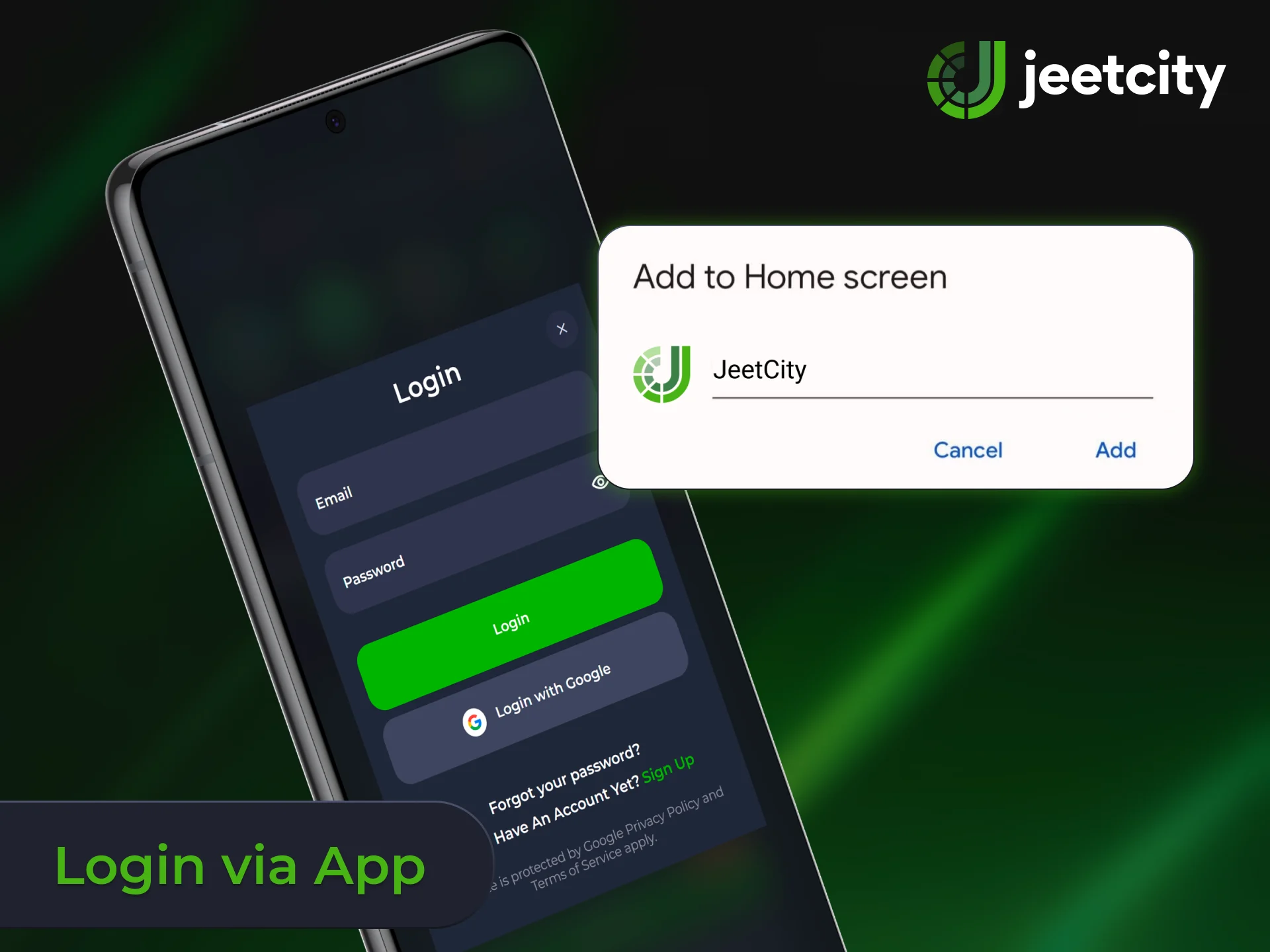 Sign in to your profile with the JeetCity app for instant gaming access.