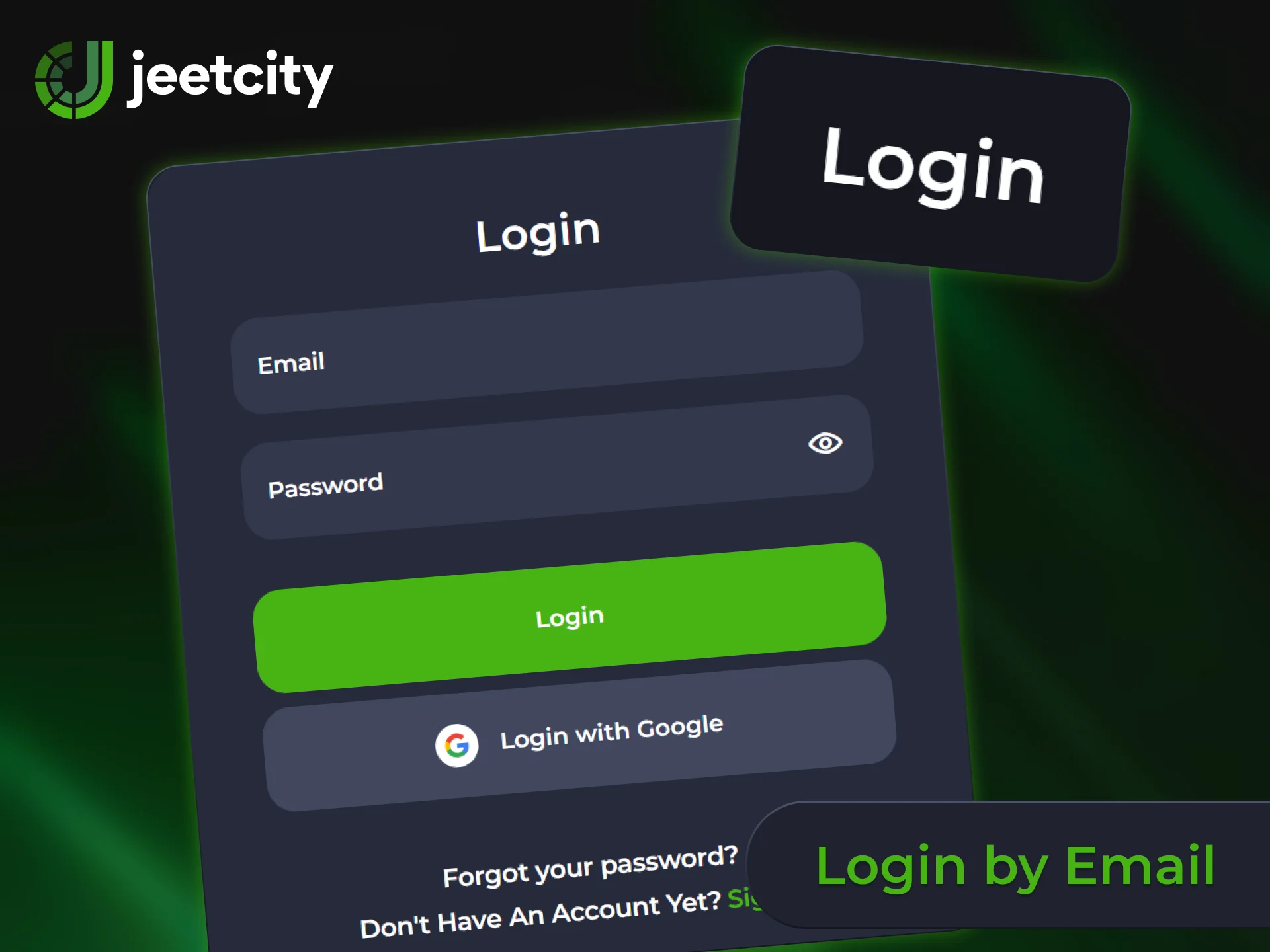 Create a new JeetCity account using your email to access popular casino games.