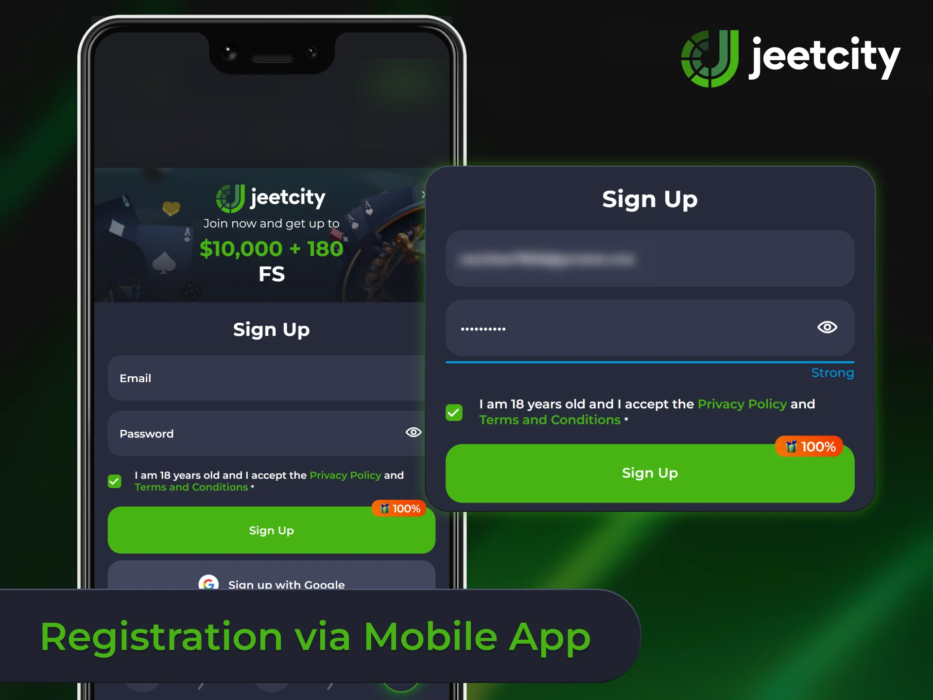 Complete the quick registration process in the JeetCity mobile app to begin playing.