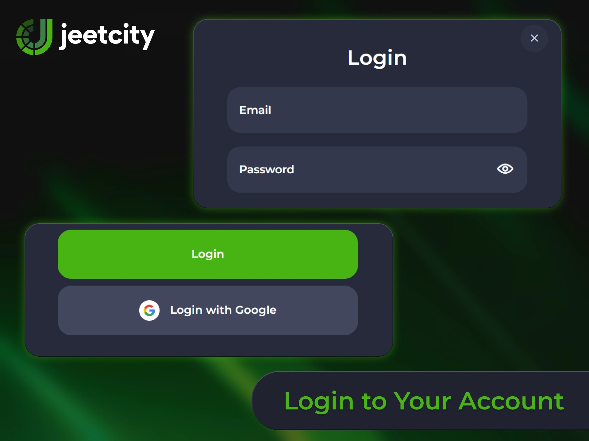 Log in to your personal JeetCity profile with registration credentials.