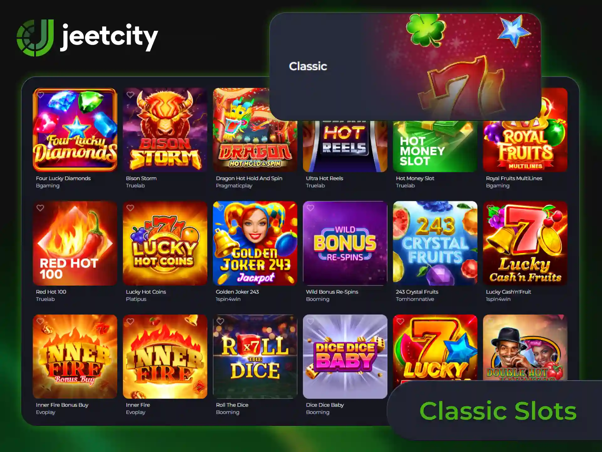 Enjoy simple retro mechanics and classic slot games at JeetCity.